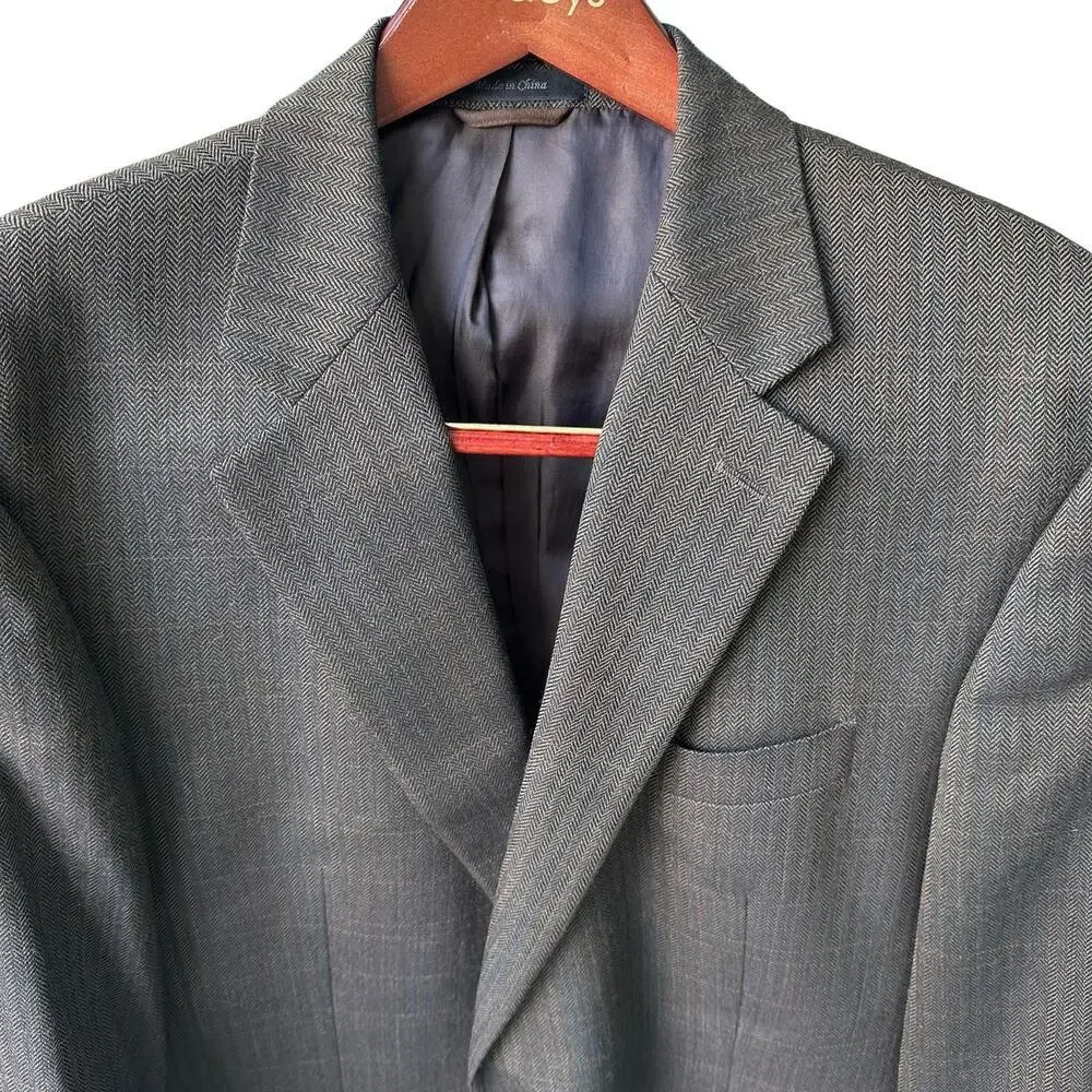 Ralph Lauren 100% Wool Sports Coat Elbow Patches‎ Brown Black Herringbone 42L